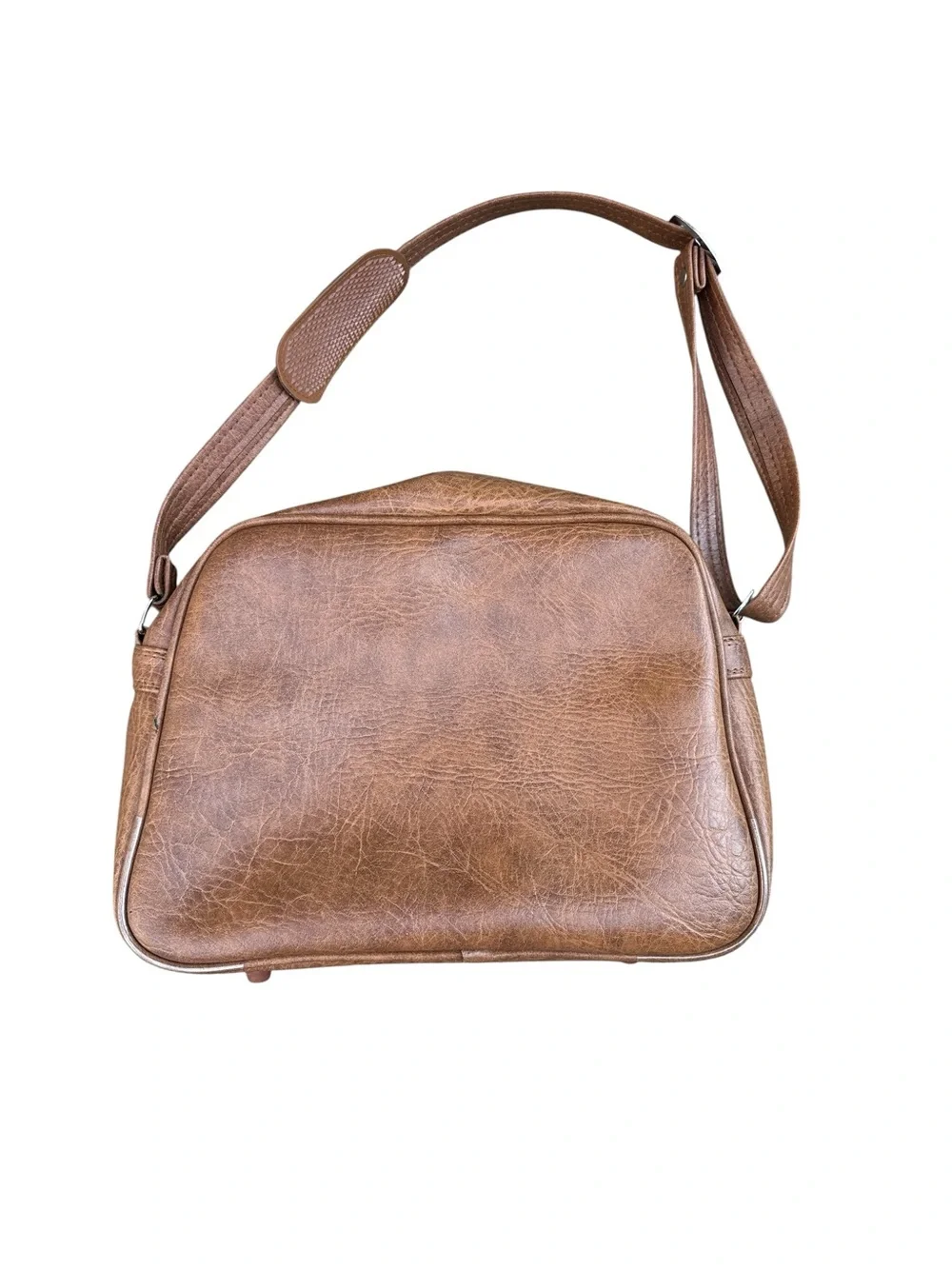 Vintage 1970s Meridian Faux Leather Brown Travel Shoulder Bag Vegan Leather